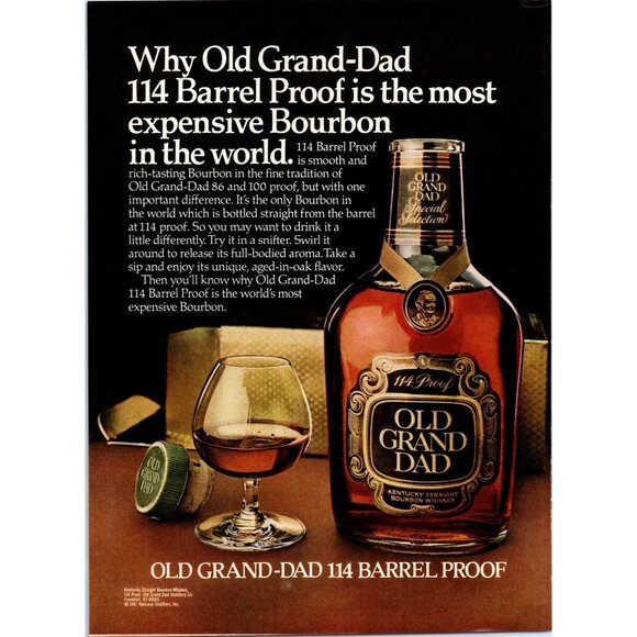 1981 Old Grand Dad 114 Barrel Proof Bourbon Whiskey Vintage Print Ad Wall Art - Picture 1 of 2